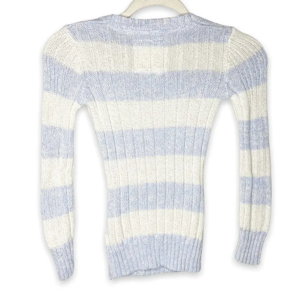 Justice Blue Striped Winter Ribbed Long Sleeve Sweater Size 10